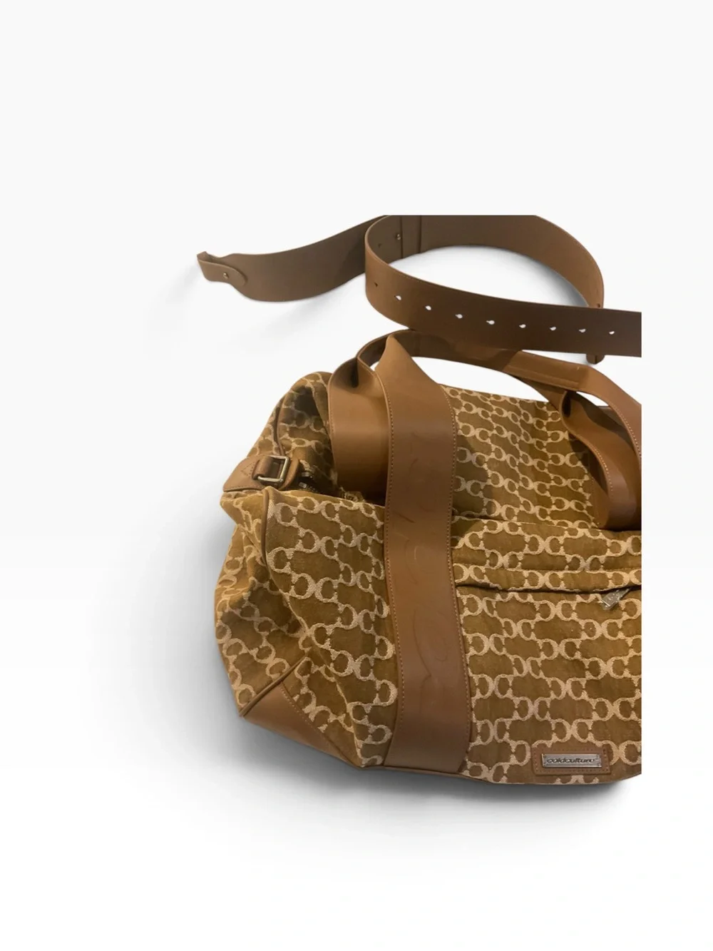 Lux Canvas Logo-Print Brown Duffel with Removable Strap